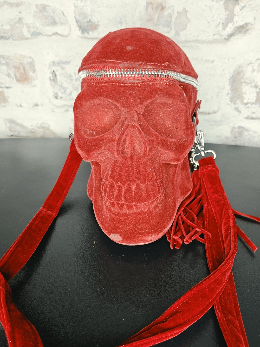 Killstar Red Velvet Skull Crossbody Phone Pouch